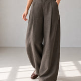 100% Linen High-Waisted Pleated Wide-Leg Pants