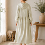 100% Linen Hooded Long Sleeve Maxi Dress