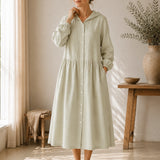 100% Linen Hooded Long Sleeve Maxi Dress