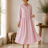 100% Linen Hooded Long Sleeve Maxi Dress