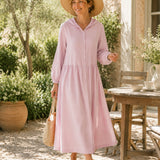 100% Linen Hooded Long Sleeve Maxi Dress