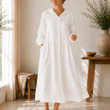 100% Linen Hooded Long Sleeve Maxi Dress