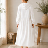 100% Linen Hooded Long Sleeve Maxi Dress
