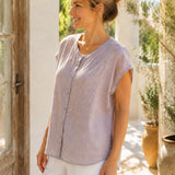 100% Linen Jacquard Cap Sleeve Blouse