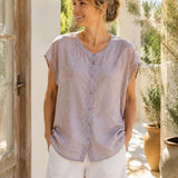 100% Linen Jacquard Cap Sleeve Blouse