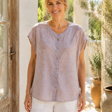 100% Linen Jacquard Cap Sleeve Blouse