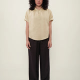 100% Linen Keyhole Neck Puff Sleeve Blouse