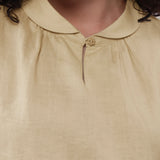 100% Linen Keyhole Neck Puff Sleeve Blouse