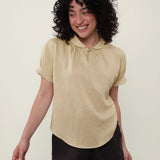 100% Linen Keyhole Neck Puff Sleeve Blouse