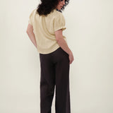 100% Linen Keyhole Neck Puff Sleeve Blouse