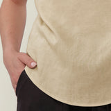 100% Linen Keyhole Neck Puff Sleeve Blouse