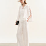 100% Linen Lace Patchwork Blouse
