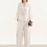 100% Linen Lace Patchwork Blouse