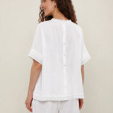 100% Linen Lace Patchwork Pleated Blouse