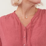 100% Linen Lace Tie Button Down Blouse