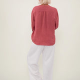 100% Linen Lace Tie Button Down Blouse