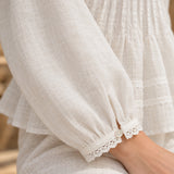 100% Linen Lace Trim Pintuck Peasant Top