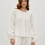 100% Linen Lace Trim Pintuck Peasant Top