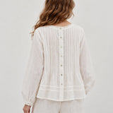 100% Linen Lace Trim Pintuck Peasant Top