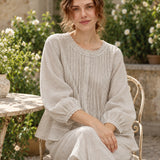 100% Linen Lace Trim Pintuck Peasant Top