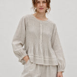100% Linen Lace Trim Pintuck Peasant Top