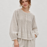 100% Linen Lace Trim Pintuck Peasant Top