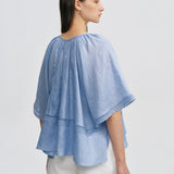 100% Linen Lace Trim Tie-Neck Blouse