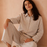 100% Linen Lapel Collar Full Button Long Sleeve Shirt
