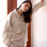 100% Linen Lapel Collar Full Button Long Sleeve Shirt