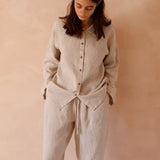 100% Linen Lapel Collar Full Button Long Sleeve Shirt