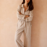 100% Linen Lapel Collar Full Button Long Sleeve Shirt