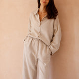 100% Linen Lapel Collar Full Button Long Sleeve Shirt