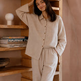 100% Linen Lapel Collar Full Button Long Sleeve Shirt