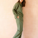 100% Linen Lapel Collar Full Button Long Sleeve Shirt