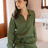 100% Linen Lapel Collar Full Button Long Sleeve Shirt