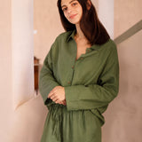 100% Linen Lapel Collar Full Button Long Sleeve Shirt