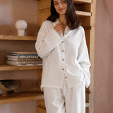 100% Linen Lapel Collar Full Button Long Sleeve Shirt