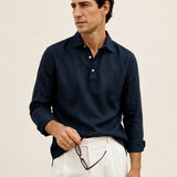 100% Linen Long Sleeve Polo Shirt
