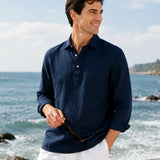 100% Linen Long Sleeve Polo Shirt