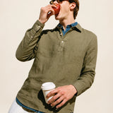 100% Linen Long Sleeve Polo Shirt