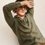 100% Linen Long Sleeve Polo Shirt