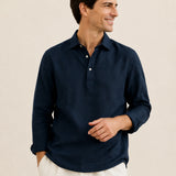 100% Linen Long Sleeve Polo Shirt