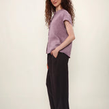 100% Linen Mandarin Collar Cap Sleeve Full Button Blouse