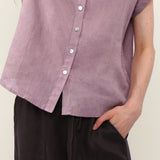 100% Linen Mandarin Collar Cap Sleeve Full Button Blouse