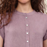 100% Linen Mandarin Collar Cap Sleeve Full Button Blouse