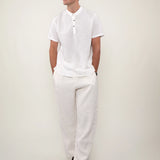 Linen Cotton Mandarin Collar Half Placket Side Slit Henley Shirt