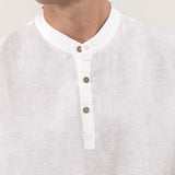 Linen Cotton Mandarin Collar Half Placket Side Slit Henley Shirt