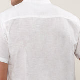 Linen Cotton Mandarin Collar Half Placket Side Slit Henley Shirt