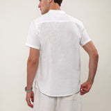 Linen Cotton Mandarin Collar Half Placket Side Slit Henley Shirt