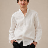100% Linen Mandarin Collar Relaxed Shirt